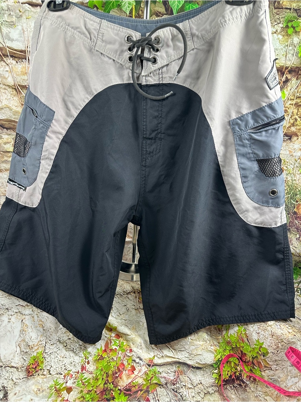 Volcom SZ 34 MENS three toned gray/dark gray, black swim trunks 0396